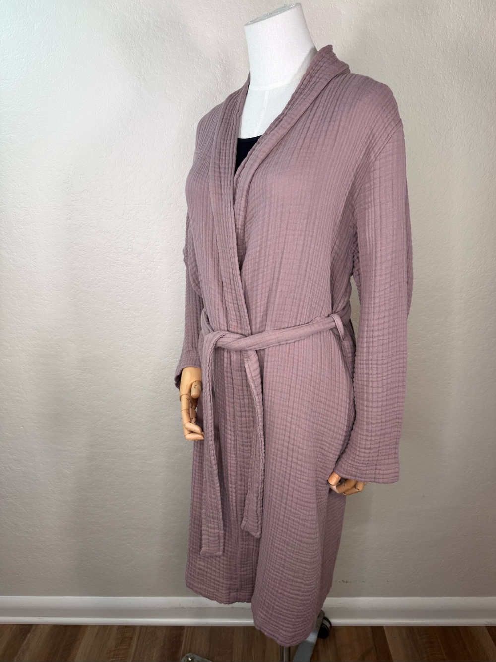 Parachute Robe Waffle Textured Cotton Gauze Kimono Belted 3/4 Sleeve SMALL EUC - Picture 9 of 16